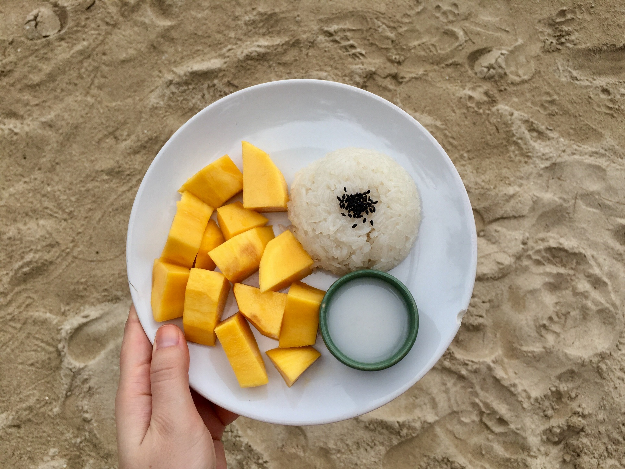 Mango med sticky rice, sjukt god efterrätt!
